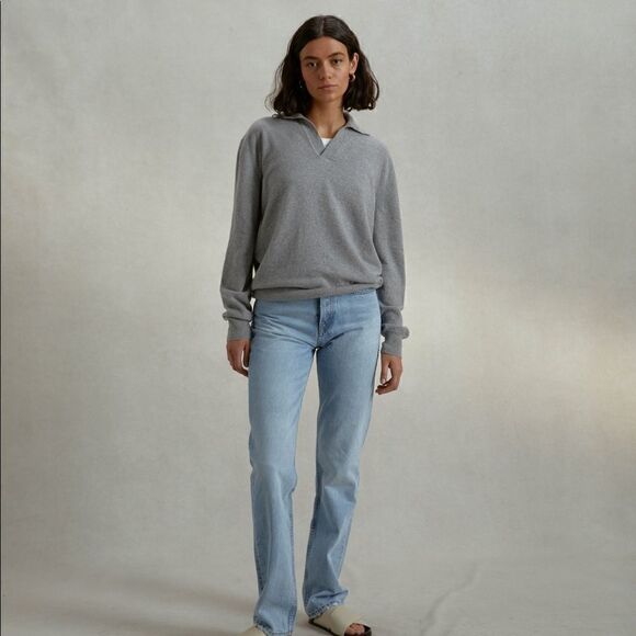 Riley Studio Unisex Oversized Gray Recycled Cashmere Polo Minimal Sweater Sz L - Picture 1 of 12